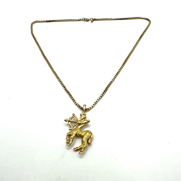 Vintage Monet Gold Zodiac Sagittarius Archer Necklace Vintage Monet 1990’s - Picture 2 of 16